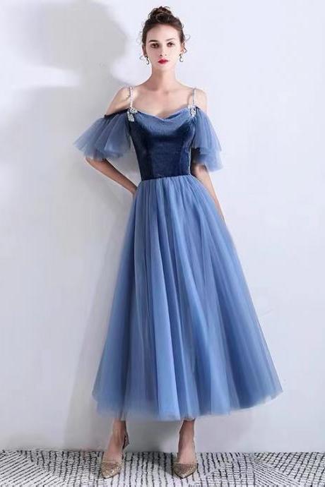 Elegant Midi Dress, Fashion Bridesmaid Dress, Spaghetti Strap Queen Dress,handmade