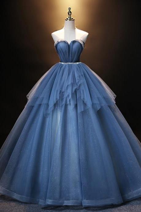 Strapless Party Dresses, Blue Evening Dresses, Star Couture Balll Gown Dresses,handmade