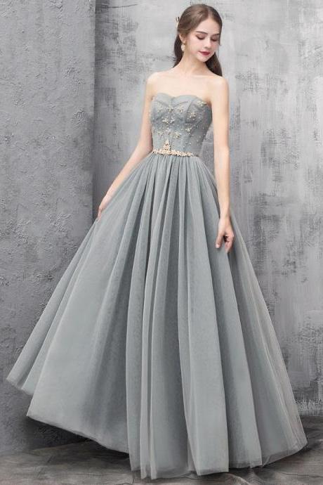 Strapless Prom Dress, Gray Evening Dress,chic Bridesmaid Dress ,handmade