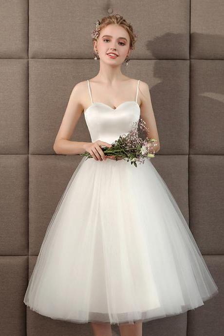 Spaghetti Strap Party Dress, White Homecoming Dress,simple Bridesmaid Dress ,handmade