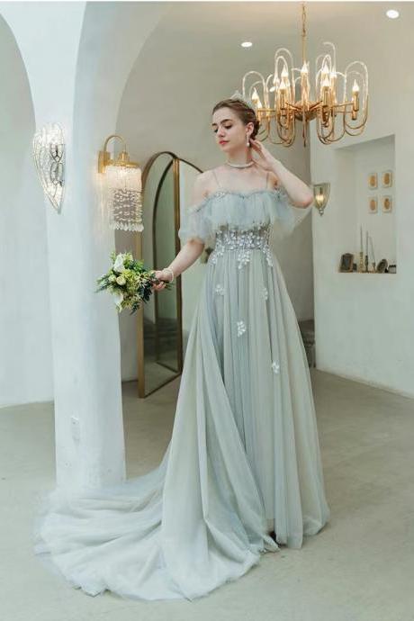 Off Shoulder Bridal Dress, Fairy Evening Dress ,handmade