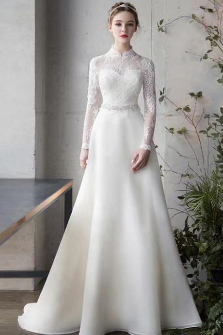 Temperament, long sleeve wedding dress, fairy princess bridal dress, dream dress,Handmade,JB0095