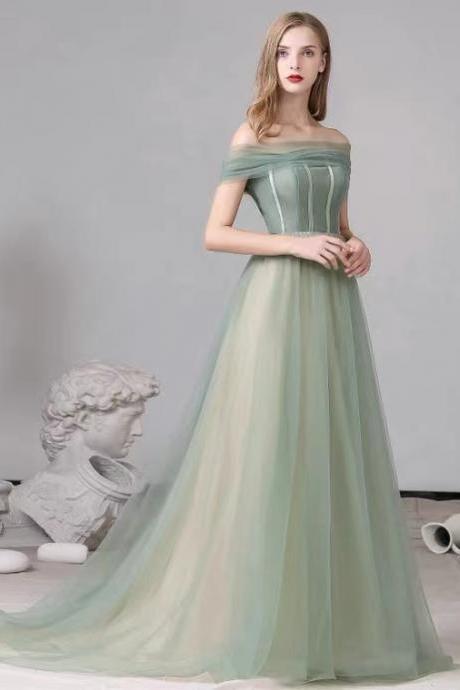 Fresh, fairy prom dress, off shoulder grass green party dress , chic bridesmaid dress,Handmade,JB0097