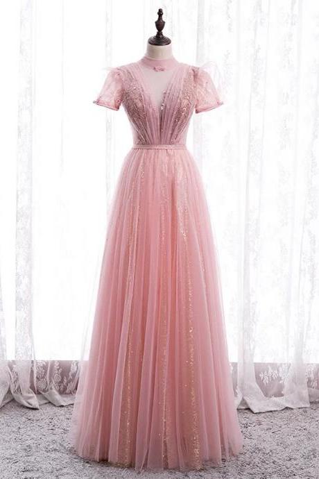 Pink prom dress, fairy prom dress, sweet party dress,Handmade,JB0101