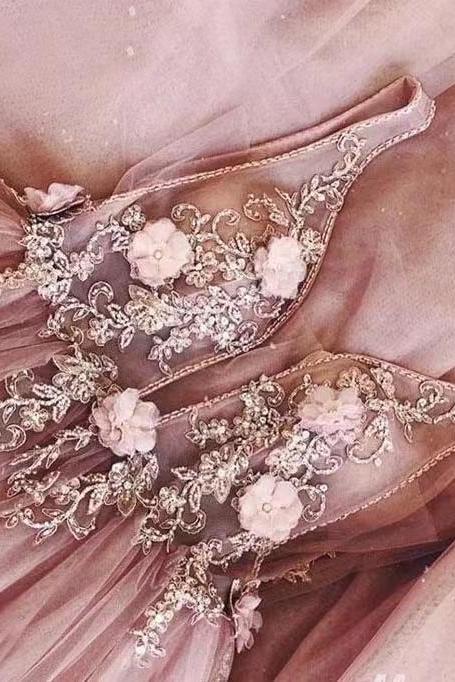 High quality prom dress, sexy V-neck evening dress with flower,Handmade,JB0106