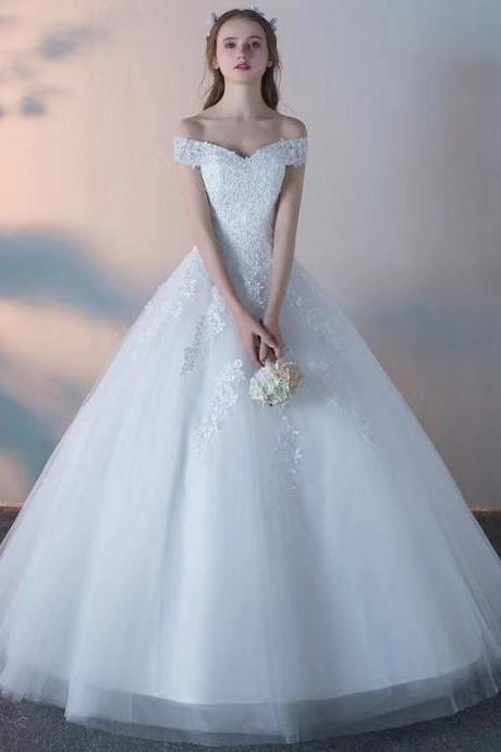 Off Shoulder Wedding Dress, Full Length White Bridal Gown,handmade