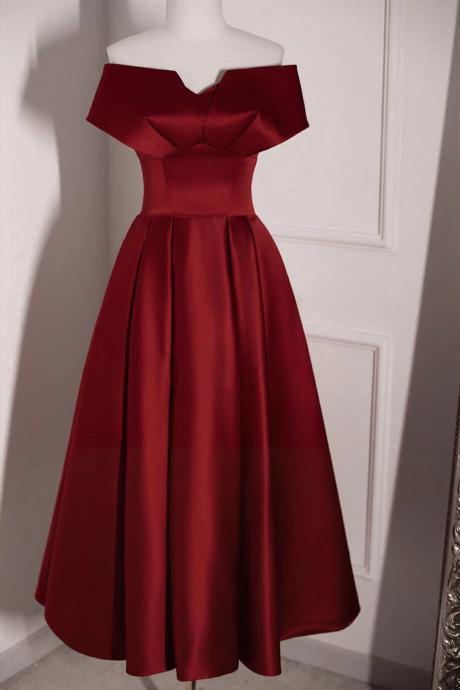 Red Dress, Simple Homecoming Dress, Off Shoulder Party Dress, Satin Evening Dress,handmade