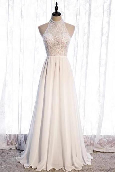 Cheap on sale!White graduatiion dress, simple party dress, sexy, temperament, hanging neck bridesmaid dress,Handmade,JB0119
