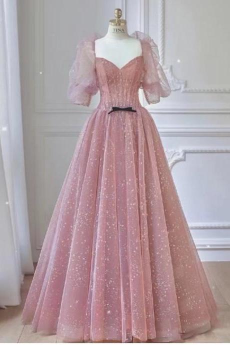 Cheap on sale!Light luxury prom dress, high-grade party dress, pink bridesmaid dress, bubble sleeve princess dress,Handmade