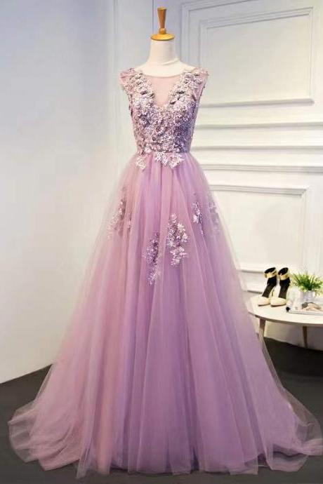 Sleeveless Evening Dress, Pink Prom Dress, Simple Bridesmaid Dress, Applique Party Dress,handmade