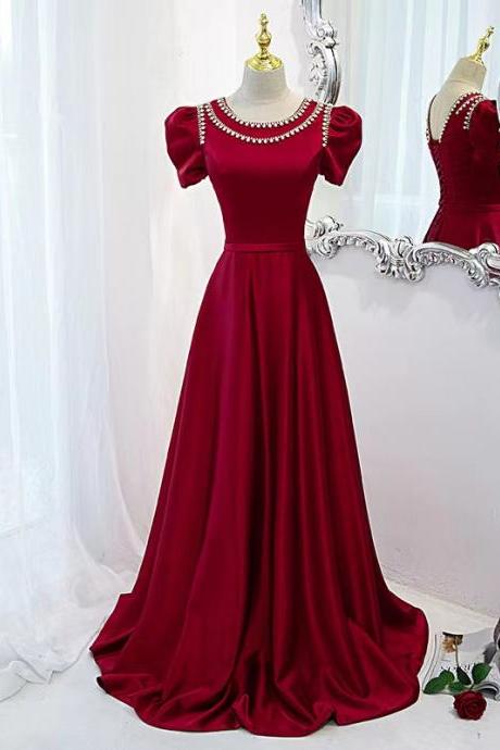 Cheap on sale!Satin prom dress, red evening dress, formal dress with diamond,Handmade