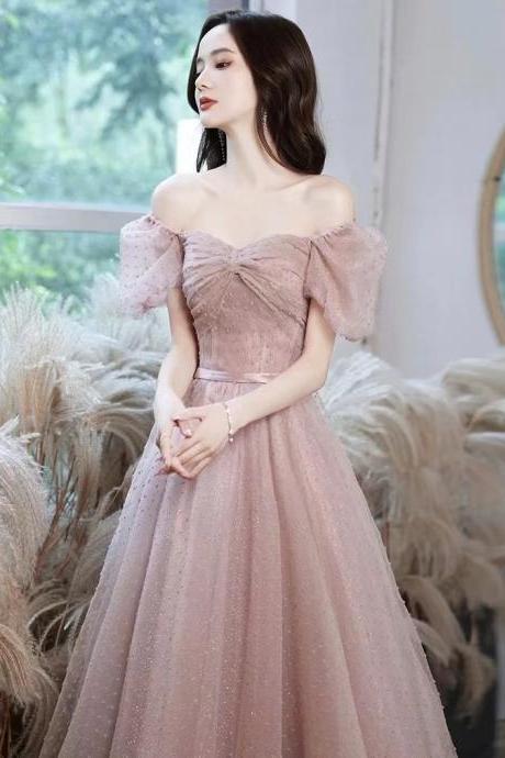 Cheap on sale!Off shoulder prom dress, fairy pink dress, cute party dress, Handmade