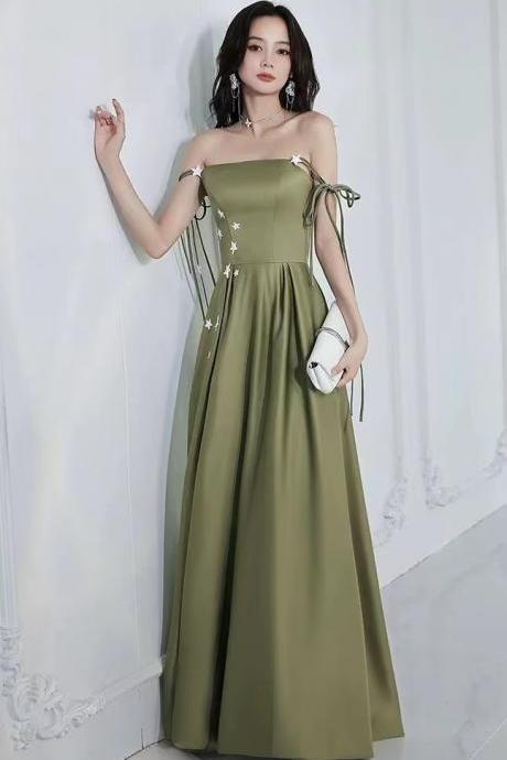 Cheap on sale!Vintage green evening dress, simple prom dress, spaghetti strap satin chic gown, Handmade
