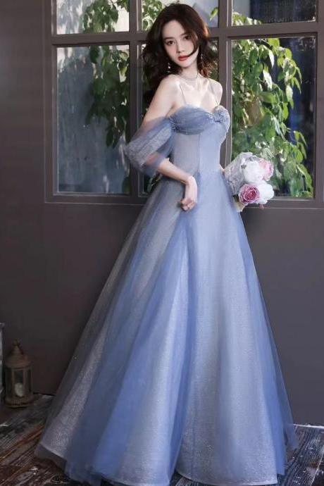 Light Blue Beaded Prom Dress, Sexy Off Shoulder Evening Gown,handmade