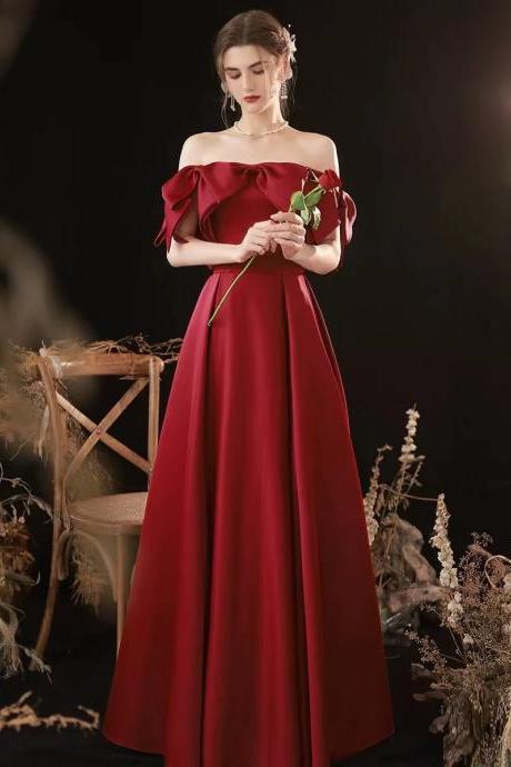 Satin red dress, off shoulder evening dress, cute party dress,handmade,JB0163