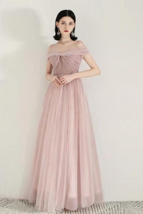 Pink prom dress, sweet party dress,off shoulder evening dress,handmade,JB0169
