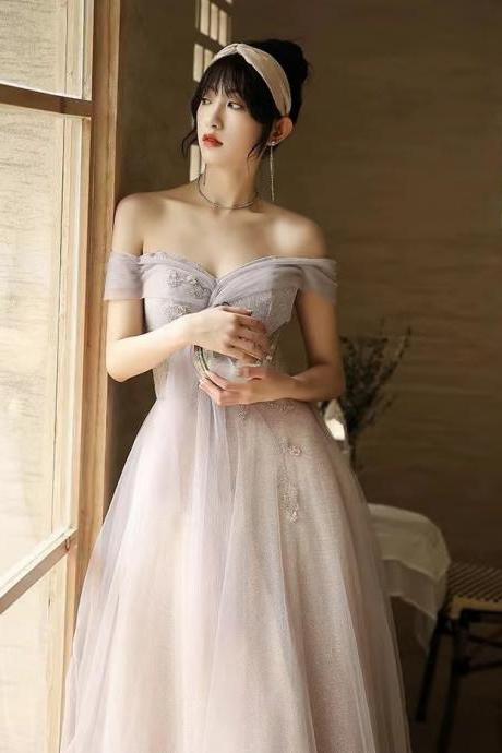 Blush pink prom dress, sexy party dress,off shoulder evening dress,handmade,JB0170