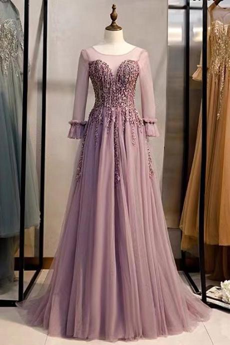 Long Sleeve Bridesmaid Dress, Birthday Party Dress, Dreamy Evening Dress,handmade,