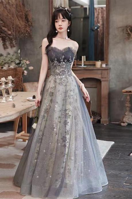 Cheap gray prom gowns, sexy evening gowns, strapless party gowns,handmade