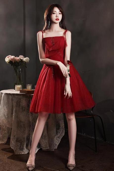 Red Homecoming Dress,spaghetti Strap Party Dress,sexy Graduation Dress,handmade
