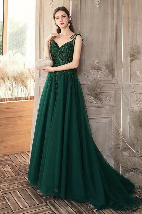 , Green Party Dress, Socialite Temperament Prom Dress, Sexy Fairy Evening Dress,handmade