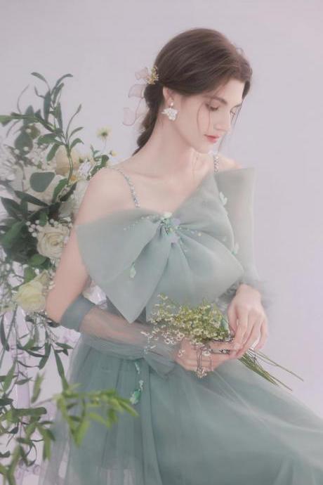 New,Green spaghetti strap evening dress, temperament, princess pompous dress, birthday dress , fairy party dress,handmade,JB0202