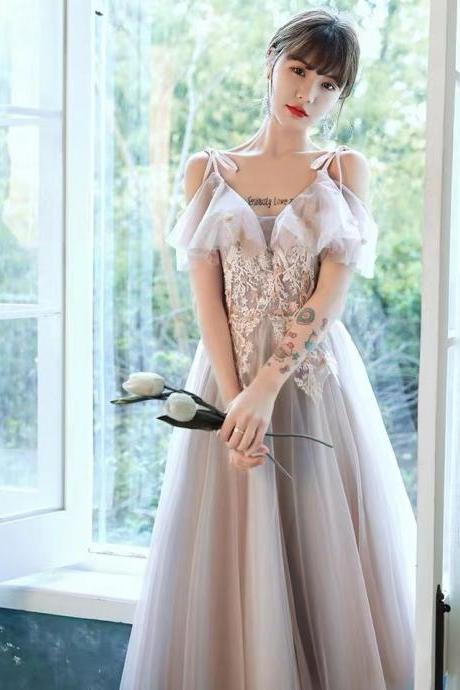 Spaghetti strap prom dress, pink bridesmaid dress, fairy princess dress