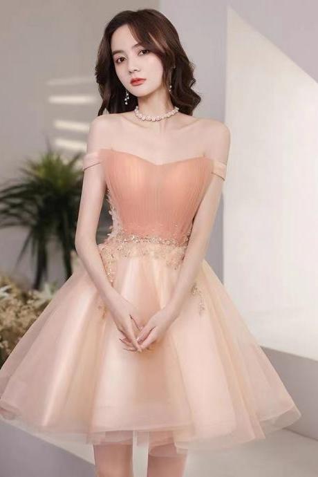 Off-shoulder Evening Dress, Meaty Pink Bridesmaid Dress, Birthday Party Dress,handamde
