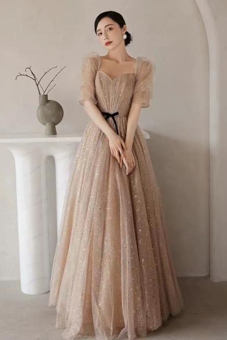 Off shoulder party dress, cute sweet prom dress, gold princess dress,handmade JB0222