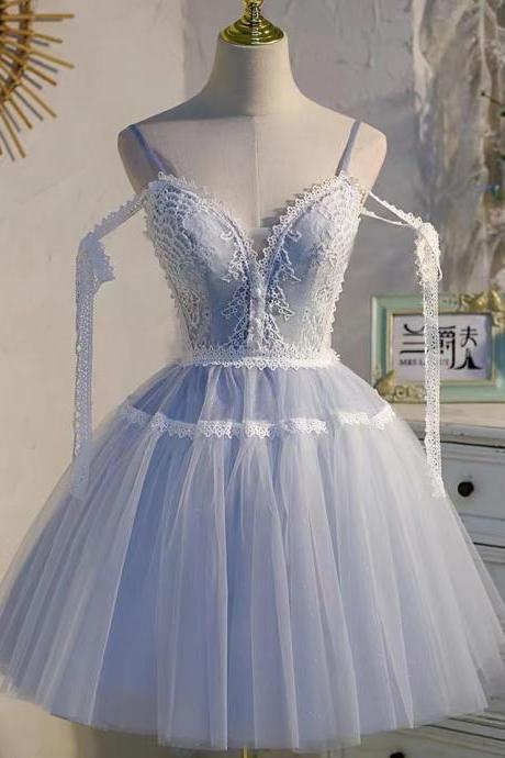 New, spaghetti strap party dress, cute homecoming dress,blue birthdady dress,handmade ,JB0228