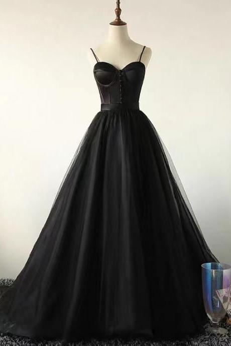 New, spaghetti strap party dress, sexy prom dress,black dress,handmade 