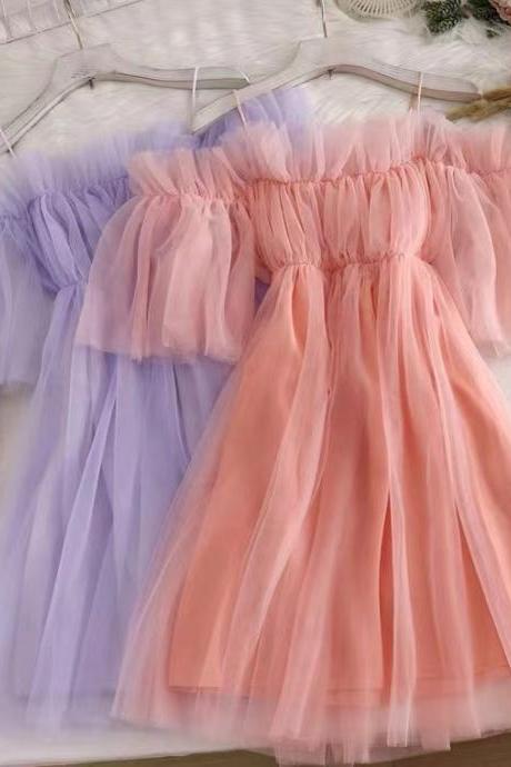 Cute, fairy mini dress, flounces, sexy mesh off shoulder dress