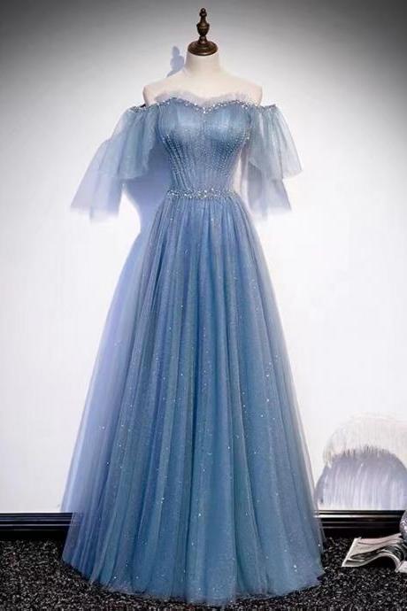 New, off shoulder party dress, fairy prom dress,blue dress,handmade ,JB0234