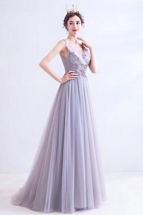New, lavender party dress, fairy prom dress,chic v-neck evening dress,handmade 