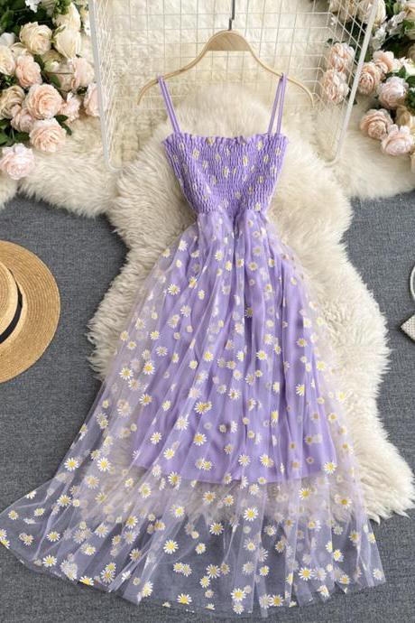 Cute ,a Line Tulle Floral Dress,spaghetti Strap Dress