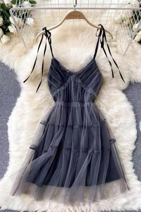 Fairy tulle dress, sweet, agaric edge, slim short holiday dress