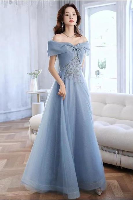 Blue Prom Gown, Off Shoulder Evening Dress, Sexy Party Dress,handmade