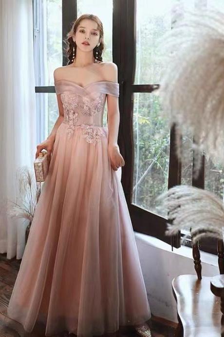 Off shoulder prom dress, elegant pink evening dress, sweet party dress,handmade ,JB0260