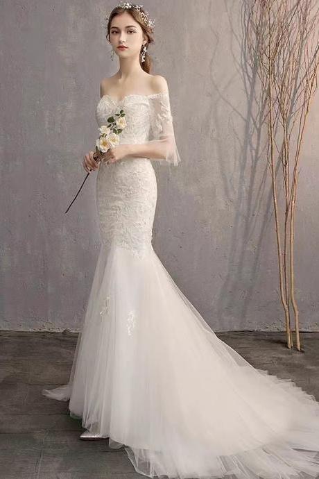 High quality wedding dress, off shoulder bridal dress,mermaid wedding gown ,handmade ,JB0275