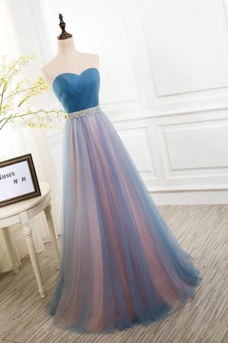 Blue prom dress,strapless party dress,fresh graduation dress,handmade