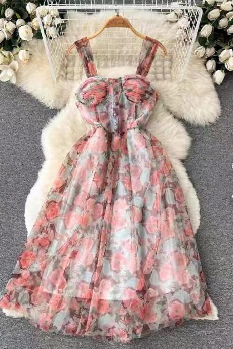  Floral halter dress, seaside holiday dress, temperament halter dress , fairy big swing a-line dress ,JB0283