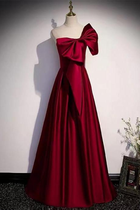 Red Prom Dress,one Shoulder Party Dress,satin Evening Dress,handmade