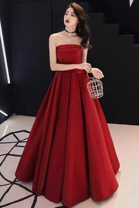 Red prom dress,strapless party dress,satin evening dress,handmade