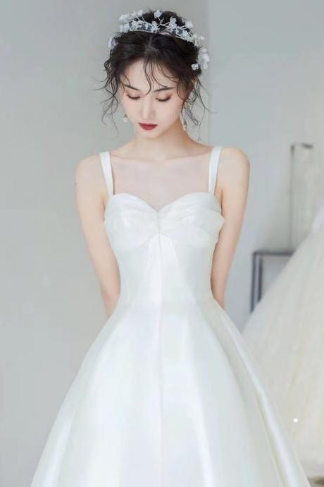 Midi Wedding Dress,spaghetti Strap White Dress,sexy Backless Bridal Dress,handmade