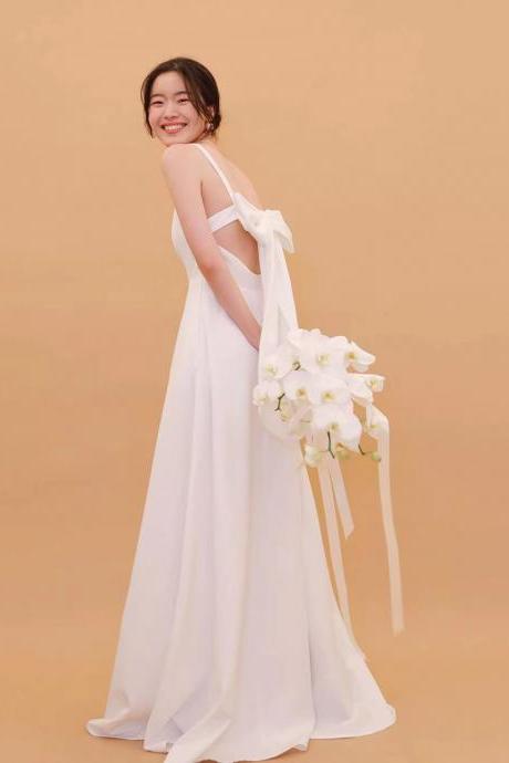 Cute wedding dress,spaghetti strap white dress,sexy backless bridal dress,handmade