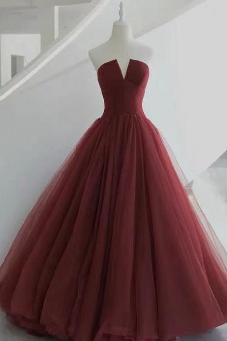 Strapless Wedding Dress,noble Bridal Dress,red Bridal Dress,handmade