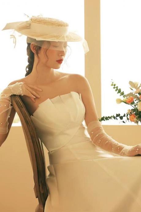 Satin Wedding Dress, , Simple, Princess Dress, A-line Light Wedding Dress ,handmade