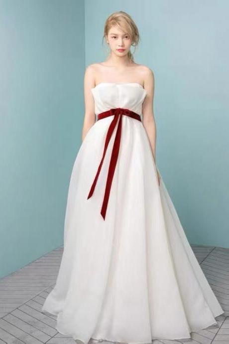 New light wedding dress, high waist wedding dress, sweet bridal bow tie dress,handmade
