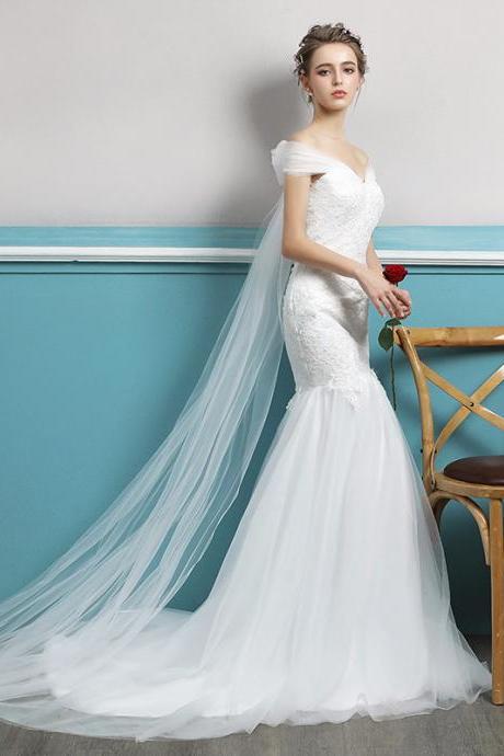 Off Shoulder Wedding Dress,white Lace Mermaid Bridal Dress, Classical Wedding Dress, Handmade