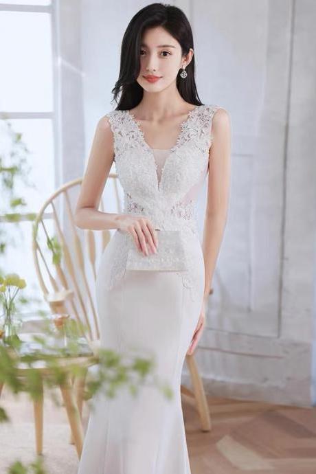 V-neck Wedding Dress, Lace Mermaid Bridal Dress, Classical Wedding Dress, Handmade